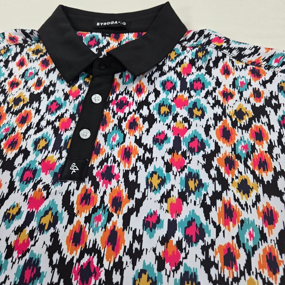 ByrdGang Short Sleeve‎ Wild Spots Multi Color UPF 50+ Stretch Polo Men's Size XL